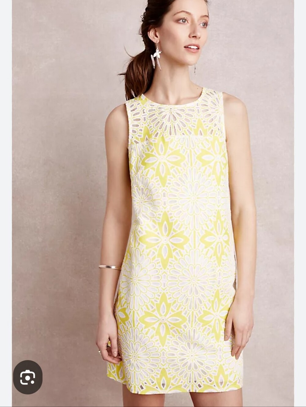 Anthro Weston Lemon lace Yellow & White Floral Shift Dress